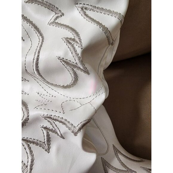 Size 5.5 Dolls Kill Pure Love Bandit Cowgirl Boots White Embroidered Iridescent - Picture 4 of 12